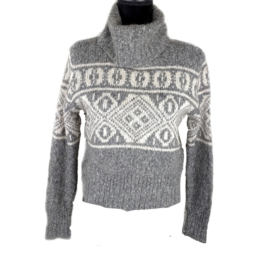 H&M Wool Mix Womens Crop Knit Gray/White Turtleneck - Picture 2 of 6